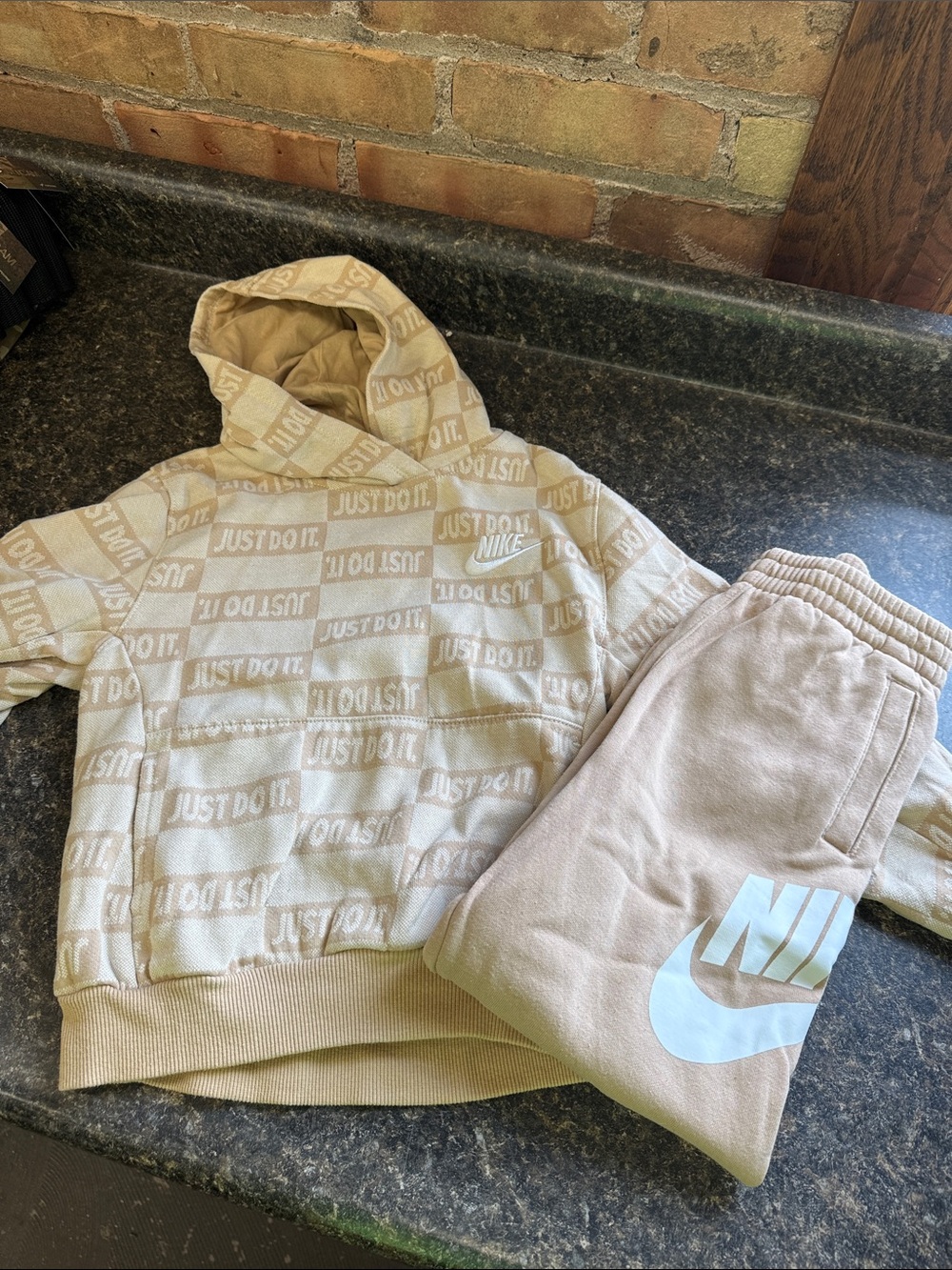 Nike Beige Kids 'Just Do It' Hoodie and Joggers Set size 6/7